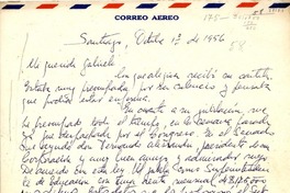 [Carta] 1956 oct. 1, Santiago [a] Gabriela Mistral