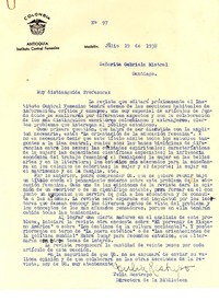 [Carta] 1938 jul. 19, Medellin, [Colombia] [a] Gabriela Mistral, Santiago, [Chile]