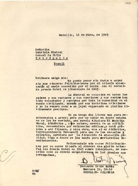 [Carta] 1945 nov. 16, Medellín, Colombia [a] Gabriela Mistral, Petrópolis, Brasil