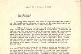 [Carta] 1945 nov. 17, Bogotá, Colombia [a] Gabriela Mistral, Río de Janeiro, [Brasil]