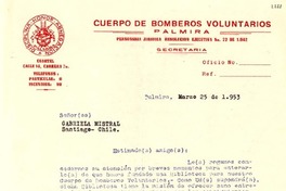 [Carta] 1953 mar. 25, Palmira, [Colombia] [a] Gabriela Mistral, Santiago, Chile