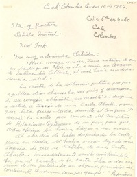 [Carta] 1954 ene. 10, Cali, Colombia [a] Gabriela Mistral, New York, [Estados Unidos]