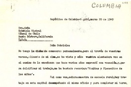 [Carta] 1949 mar. 20, Bogotá, Colombia [a] Gabriela Mistral, Santa Bárbara, California
