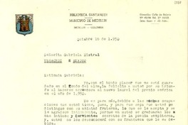 [Carta] 1950 oct. 16, Medellín, Colombia [a] Gabriela Mistral, Veracruz, México