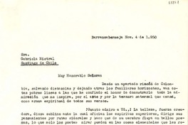 [Carta] 1950 nov. 4, Barrancabermeja, [Colombia] [a] Gabriela Mistral, Santiago, Chile