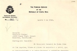 [Carta] 1946 ago. 3, Los Angeles, California, [EE.UU.] [a] Gabriela Mistral, Monrovia, California, [EE.UU.]