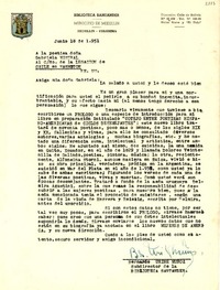 [Carta] 1951 jun. 18, Medellín, Colombia [a] Gabriela Mistral, Washington, EE.UU