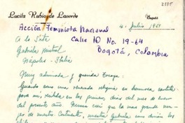 [Carta] 1951 jul. 4, Bogotá [a] Gabriela Mistral, Nápoles, Italia