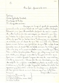 [Carta] 1953 jun. 2, San José, Costa Rica [a] Gabriela Mistral, Santiago de Cuba