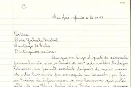 [Carta] 1953 jun. 2, San José, Costa Rica [a] Gabriela Mistral, Santiago de Cuba