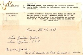 [Carta] 1937 feb. 27, La Habana [a] Gabriela Mistral, San Agustín, EE.UU