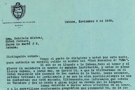 [Carta] 1938 nov. 8, La Habana [a] Gabriela Mistral, La Habana