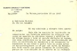 [Carta] 1940 nov. 20, La Habana, Cuba [a] Gabriela Mistral, Río de Janeiro