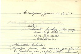 [Carta] 1947 jun. 16, Camajuaní, [Cuba] [a] Lucila Godoy, San Francisco, California