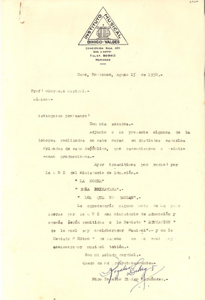 [Carta] 1950 ago. 15, Marianao, Cuba [a] Gabriela Mistral, México D.F.