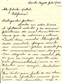 [Carta] 1947 jul. 4, [La Habana, Cuba] [a] Gabriela Mistral, California