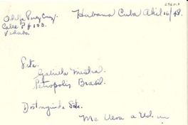 [Carta] 1948 abr. 16, La Habana, Cuba [a] Gabriela Mistral, Petrópolis, Brasil