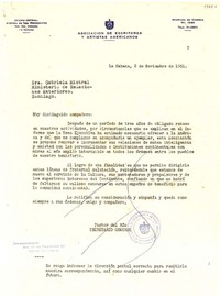 [Carta] 1951 nov. 2, La Habana, [Cuba] [a] Gabriela Mistral, Ministerio de Relaciones Exteriores, Santiago, [Chile]