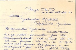 [Carta] 1951 oct. 5, Playa Sta. Fe, [Cuba] [a] Gabriela Mistral, México D.F.