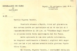 [Carta] 1952 sett. 22, Consulado de Cuba, Nápoles, [Italia] [a] [Gabriela Mistral], Napoli, [Italia]