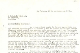 [Carta] 1952 nov. 15, Marianao, La Habana, Cuba [a] Gabriela Mistral, Nápoles, Italia
