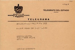 Telegrama 1953 ene. 3, Habana, [Cuba] [a] Gabriela Mistral, La Habana, [Cuba]