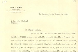 [Carta] 1953 ene. 10, La Habana, Cuba [a] Gabriela Mistral