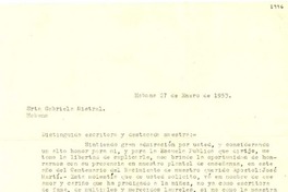 [Carta] 1953 ene. 27, Habana, [Cuba] [a] Gabriela Mistral, Habana, [Cuba]