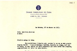 [Carta] 1953 ene. 28, La Habana, Cuba [a] Gabriela Mistral