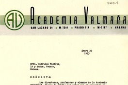 [Carta] 1953 ene. 29, Habana, [Cuba] [a] Gabriela Mistral, Vedado, Habana, [Cuba]