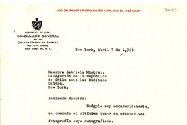 [Carta] 1953 abr. 7, New York [a] Gabriela Mistral, New York
