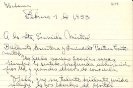 [Carta] 1953 feb. 1, Habana, Cuba [a] Gabriela Mistral, La Habana, [Cuba]
