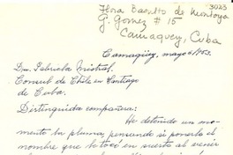 [Carta] 1953 mayo. 6, Camagüey, Cuba [a] Gabriela Mistral, Santiago de Cuba