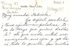 [Carta] 1953 mayo. 19, Matanzas, Cuba [a] Gabriela Mistral
