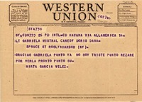 [Telegrama] 1953 oct. 14, La Habana [a] Gabriela Mistral, Roslyn Harbor