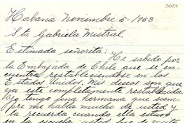 [Carta] 1953 nov. 5, La Habana, Cuba [a] Gabriela Mistral
