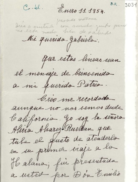 [Carta] 1954 ene. 11, [La Habana] [a] Gabriela Mistral