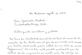 [Carta] 1954 ago. 12, La Habana, Cuba [a] Gabriela Mistral, Santiago, Chile