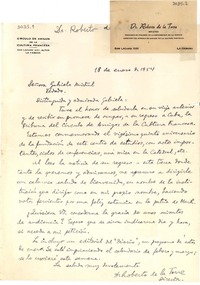 [Carta] 1954 ene. 18, La Habana [a] Gabriela Mistral, Vedado