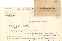[Carta] 1954 ene. 18, La Habana [a] Gabriela Mistral, Vedado