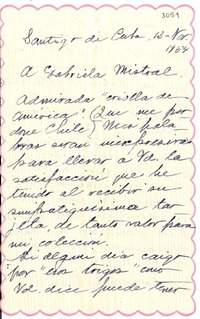 [Carta] 1954 nov. 13, Santiago de Cuba, [Cuba] [a] Gabriela Mistral