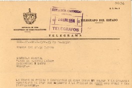 [Telegrama] 1954 ene. 20, La Habana [a] Gabriela Mistral, Vedado