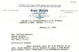 [Carta] 1955 feb. 11, Habana, Cuba [a] Gabriela Mistral, Spruce Street, Roslyn Harbor, L. Y., New York, [EE.UU.]