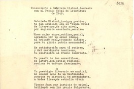 [Carta] 1954 ene. 20, Bajos Jesús del Monte, [Cuba] [a] Gabriela Mistral, Vedado
