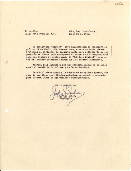 [Carta] 1945 mar. 28, Moca, Rep. Dominicana [a] [Gabriela Mistral]