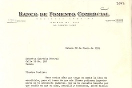 [Carta] 1954 ene. 28, Habana [a] Gabriela Mistral, Vedado