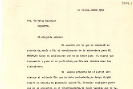 [Carta] 1954 ene. 28, La Habana [a] Gabriela Mistral
