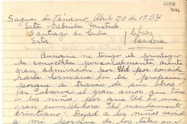 [Carta] 1954 abr. 20, Sagua de Tánamo, [Cuba] [a] Gabriela Mistral, Santiago de Cuba