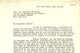 [Carta] 1954 mayo. 10, New York [a] Gabriela Mistral, New York