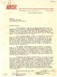[Carta] 1947 jun. 18, República Dominicana [a] Gabriela Mistral, Los Angeles, California, [EE.UU.]